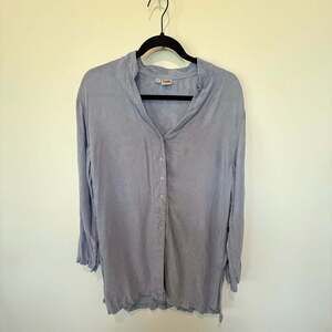 Tianello Garment Dyed 100% Rayon Floral Jacquard Button Down Tunic Shirt Size S
